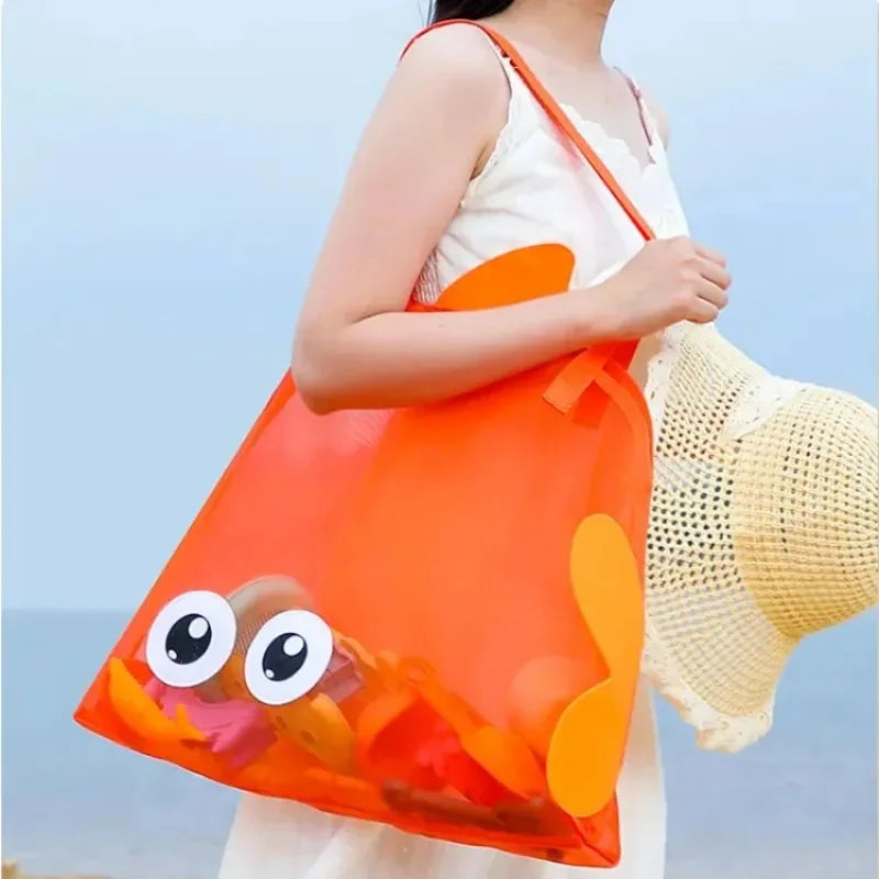 Cute Large Capacity Storage Bag Portable Foldable Mesh  Sand Digging Toy Organizer Pouch for Beach Travel Outdoor Sports