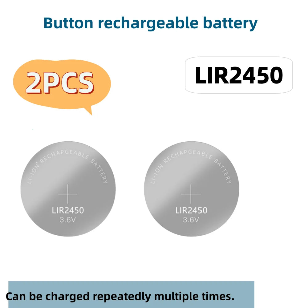 2PCS LIR2032 LIR2025 LIR2016 LIR2430 LIR2450 Rechargeable Battery CR2032 CR2025 CR2016 CR2430 CR2450 for watches