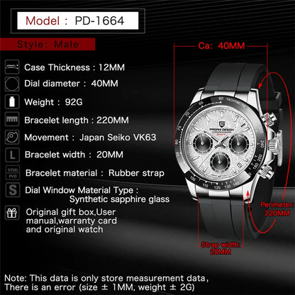 PAGANI DESIGN 2026 New Men Watches Luxury Quartz Watch For Men 100M Waterproof Sports Chronograph Wristwatch for Men gift