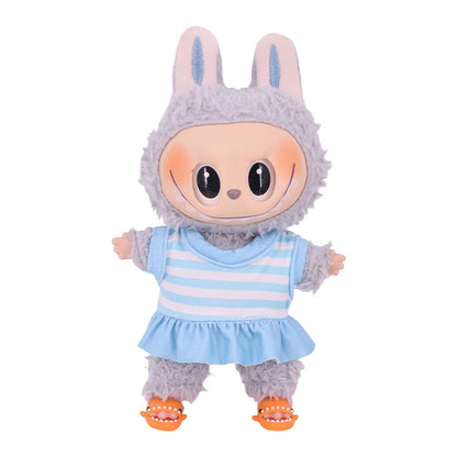 For Labubu Doll Clothes Swimsuit Cute Shark Slippers 15-17Cm Plush Doll Glasses Straw Hat,For labubu Accessories Holiday Gifts
