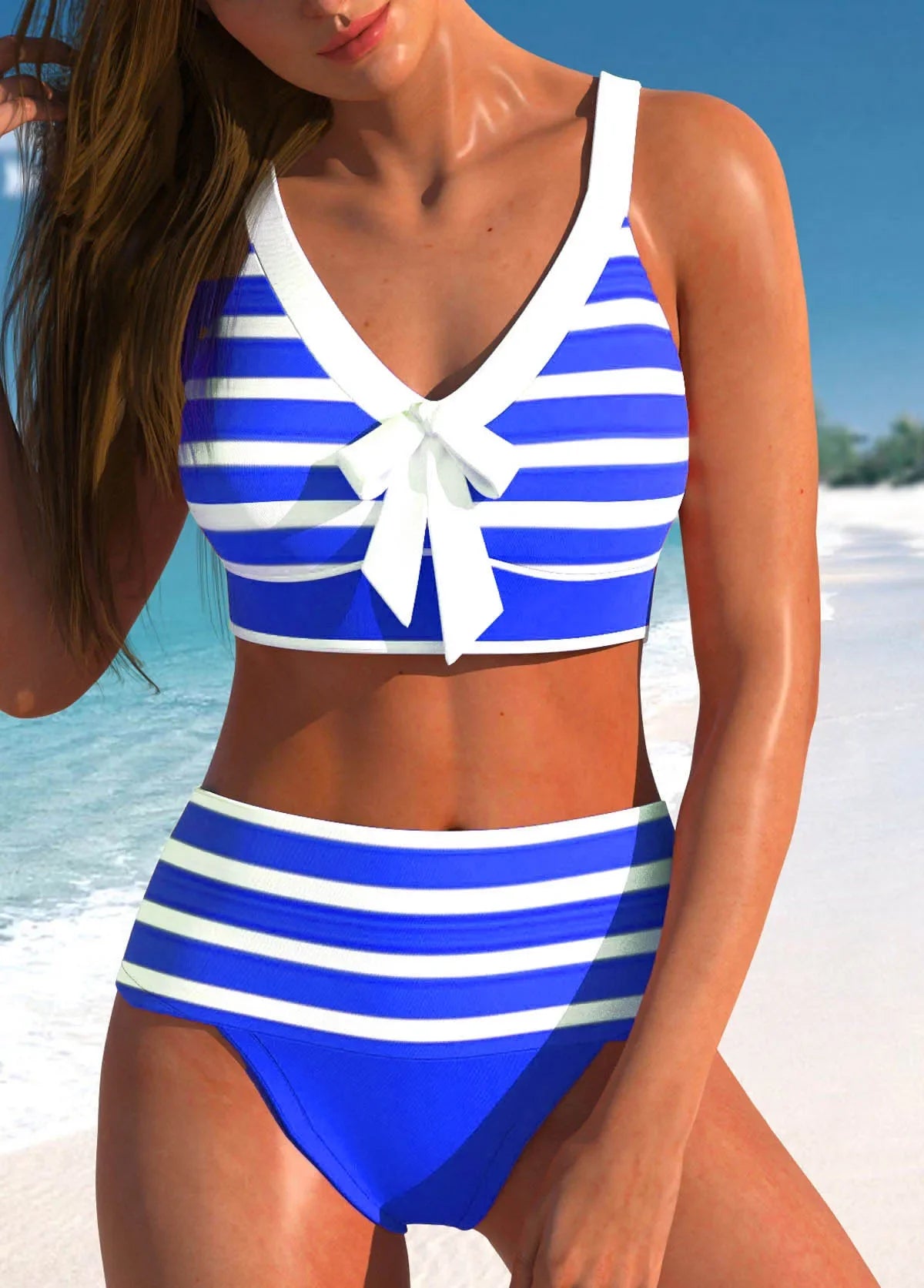 Women's New Summer Two-piece Swimsuit with Black and White Printed Sexy Lace Up Casual Beach Swimsuit S-6XL