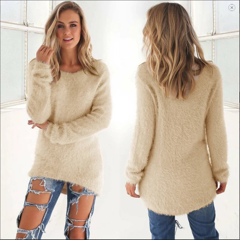 2025 Plus Size Women Warm Sweaters Solid Color O Neck Loose Knitted Pullover Long Sweater Casual Blouse Lady Oversize Clothing