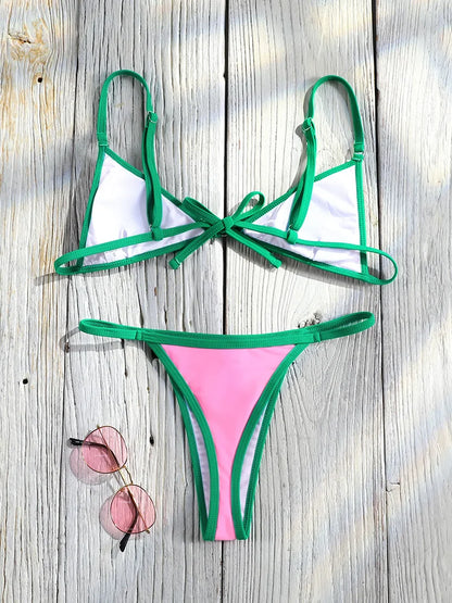 Miyouj Bandage Swimwear Summer Swimsuit High Cut Bikini Set Solid Sexy 2-Piece Suit New Bathsuit Hollow Out Thongs Beachwear