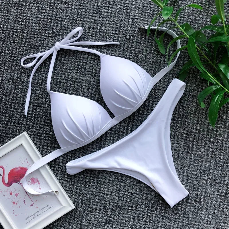 2025 Halter Bra Cup Bikini Women Swimsuit Female Push Up Swimwear Two Pieces Bikini set Brazilian Bather Bathing Suit Swim Lady