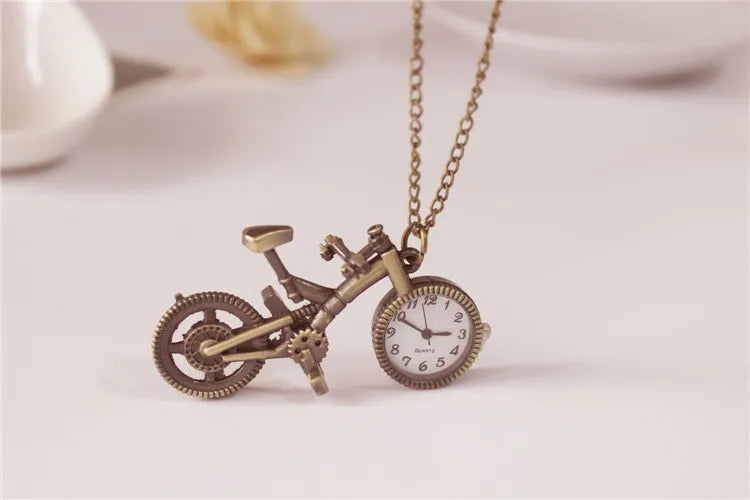 Silver Bronze Retro Bike Bicycle Design Pocket Key Ring Clip Clasp Bag Watch Quartz Watch Metal Deco Watches