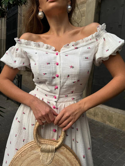 Elegant Women's Summer Cotton 100% Dress Vintage Light Midi Muslim Dresses Beautiful Long  Casual  White Dress for Women 2026