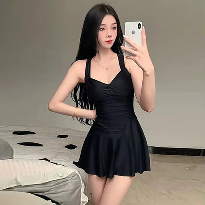 Women Hanging Neck Sweet Cute Swimwear Sexy One-piec Beach Wear Swim Suit Beach Dress Swimsuit High Waist Bathing Suit For Girls