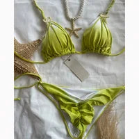 New Split Briefs Bikini Sexy Brazil Swimsuit Women's Beach Vacation Bikin