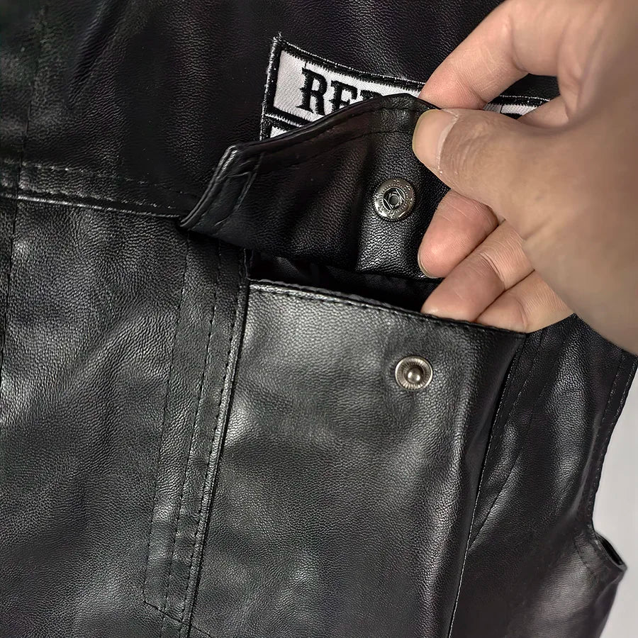 Men Motorcycle Spring Jackets SOA Punk Black Motorbike Gilet Sons of Anarchy Leather Moto Jacket Vest