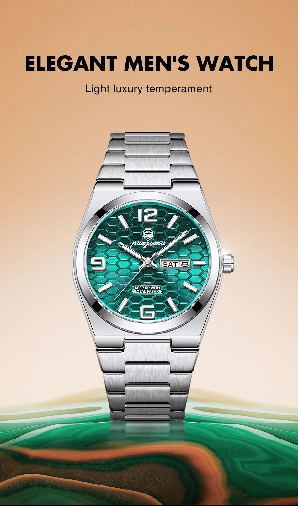 PAAZOMU Casual Man Watch Fashion Exquisite Men Wristwatches Waterproof Luminous Date Stainless Steel Quartz Men's Watches Reloj