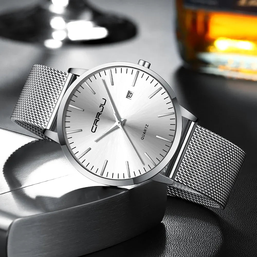 Watch for Men, Stainless Steel 40mm with Mesh Strap Mens Watches,Classic Ultra Slim 7mm Men's Wrist Watches Automatic Minimalist