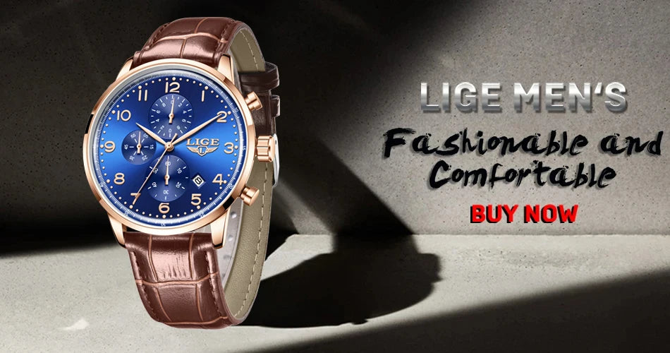 LIGE Casual Sports Watches For Men Fashion Business Leather Waterproof Quartz Men Watch Top Brand Luxury Military Chronograph