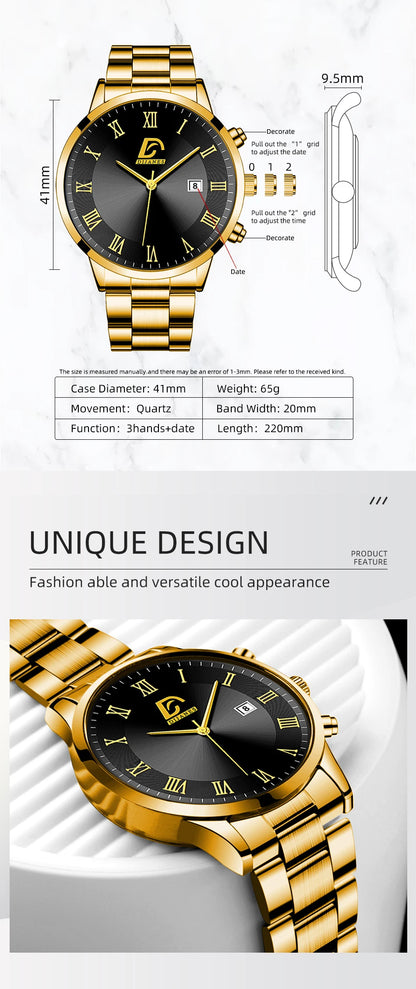 Fashion Mens Gold Watches Luxury Minimalist Quartz Wrist Watch Men Business Casual Calendar Watch Reloj Hombre
