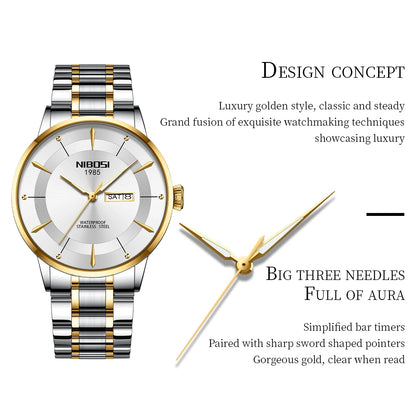 NIBOSI New Mens Watches Week Date Business Analog Quartz Dress Watches for Men Stainless Steel Waterproof Luminous Men Watches