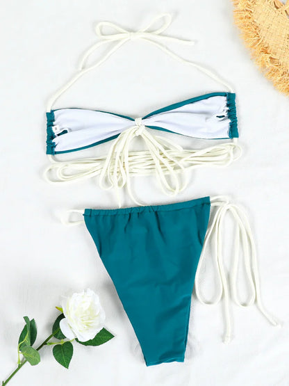 Halter Extreme Bikini for Women Green Swimwear Bandage Micro Thong Bikini Beach Wear Bathing Suit Female 2026 Swimsuit