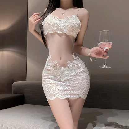 Sexy Lace Backless Slip Black Mini Summer Dress Women See Through Mesh Beach Club Party Vacation Evening Short Dresses Pajamas