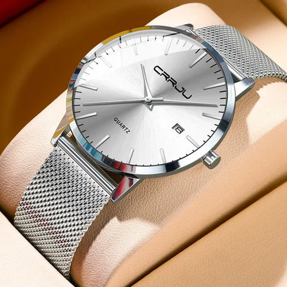 Watch for Men, Stainless Steel 40mm with Mesh Strap Mens Watches,Classic Ultra Slim 7mm Men's Wrist Watches Automatic Minimalist