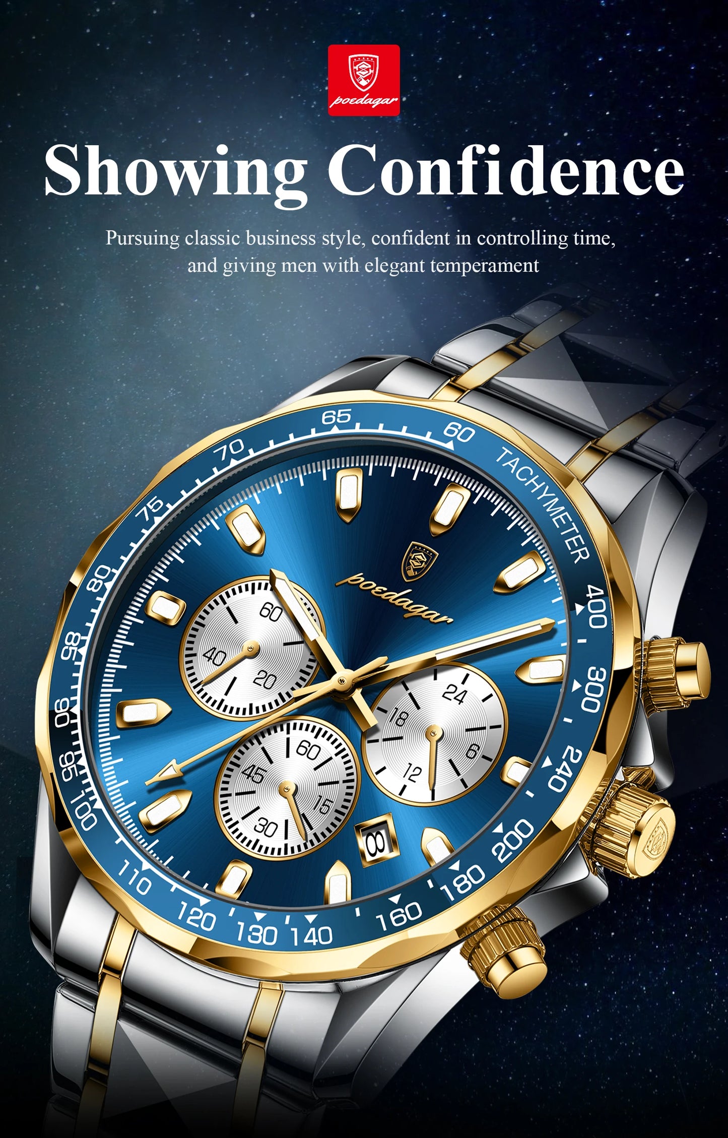 POEDAGAR Top Luxury Men Watch Chronograph Waterproof Luminous Date Man Watch Stainless Steel Sports Fashion Quartz Men's Watches