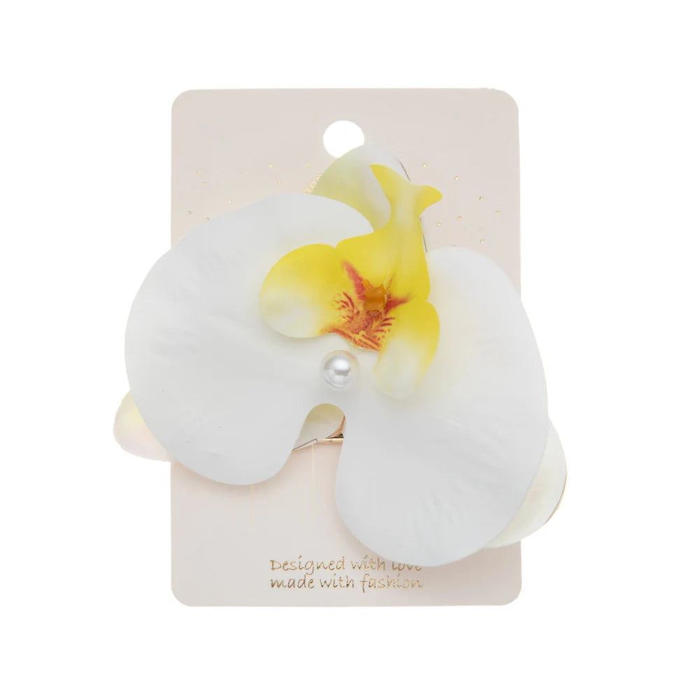 Artificial Orchid Flower Butterfly Hair Clips for Woman Girls Phalaenopsis Pearl Duckbill Hairgrips Hairpins Hair Accessories
