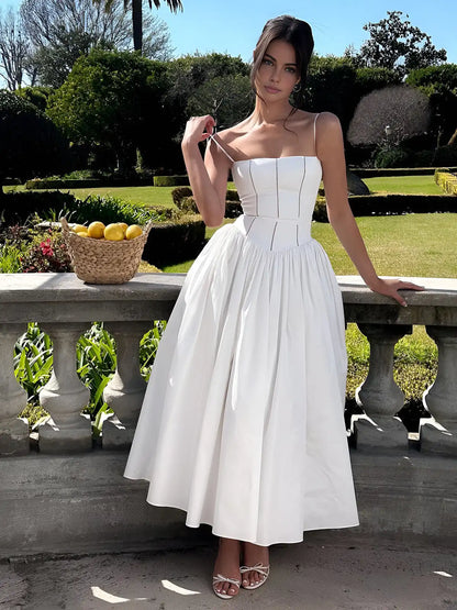 Ashgaily White Dress Women Halter Cotton Long Dress Lace Elegant Party Outfits Ladies Sexy Club Clothes
