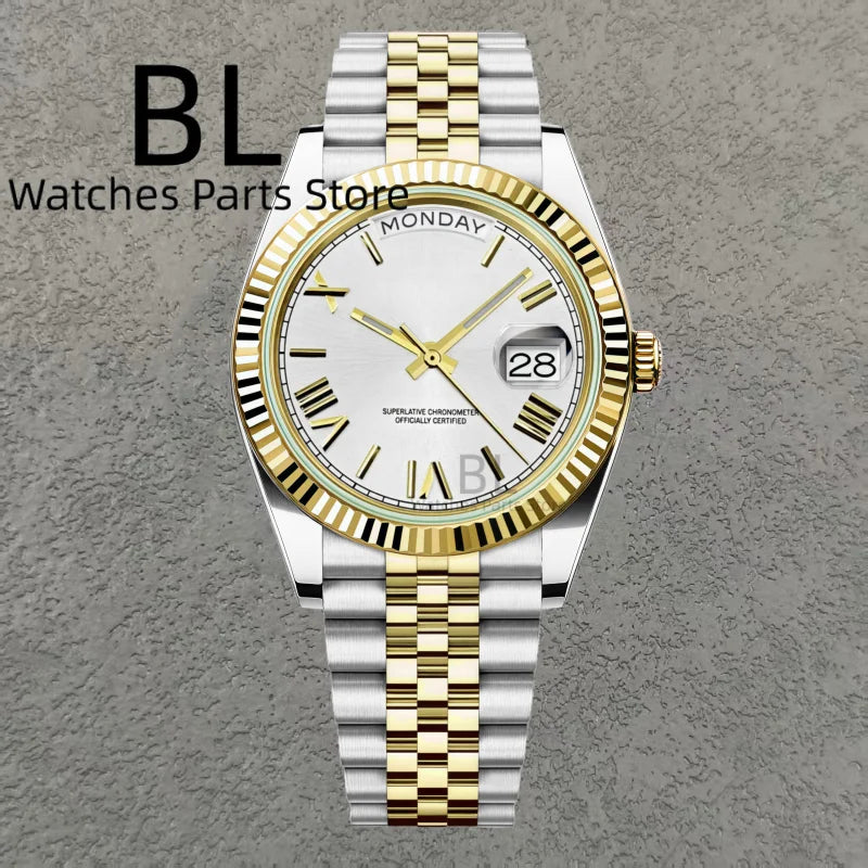 BLIGER 36mm39mm Silver Gold Luxury Enamel Dial Men's Watches Miyota8285 Week Date Function Waterproof Sapphire Glass Reloj Hombr