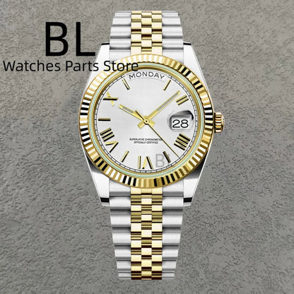 BLIGER 36mm39mm Silver Gold Luxury Enamel Dial Men's Watches Miyota8285 Week Date Function Waterproof Sapphire Glass Reloj Hombr