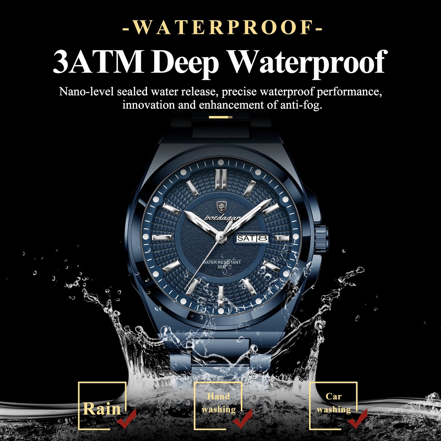 POEDAGAR Top Business Men's Watches Stainless Steel Waterproof Luminous Man Watch Date Week Quartz Casual Fashion Men Wristwatch