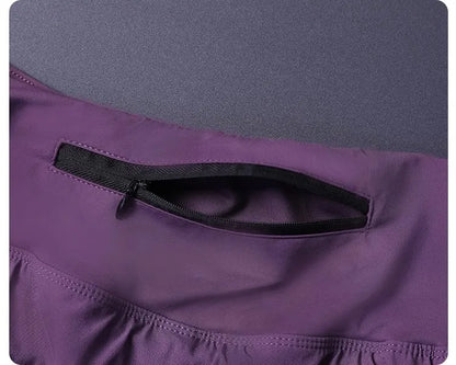 Women's 2 in 1 Shorts with Pockets - Lightweight Breathable Loose Anti-Disclosure Split Side for Yoga Running Gym