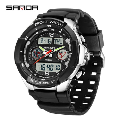 SANDA 6197 Top Class Men's Korean Student Electronic Watch Sports Multi functional Alarm Clock Waterproof Men's Watches 2024