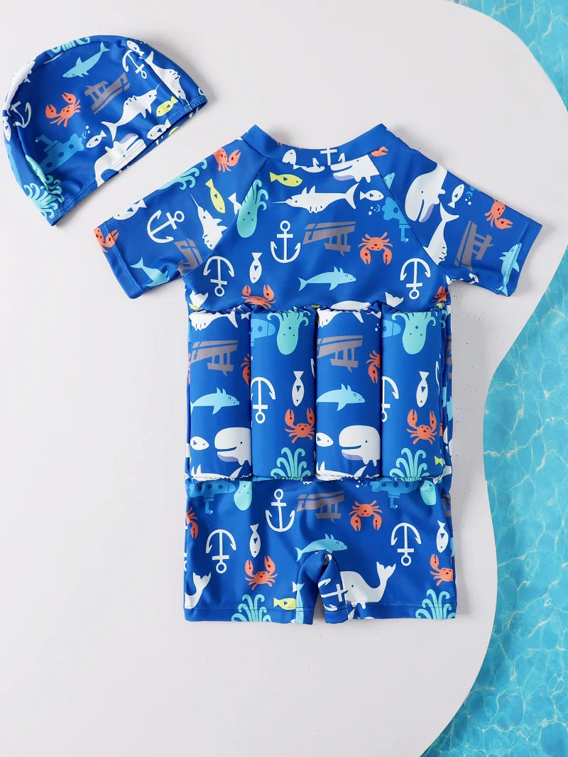 Children's Buoyancy Swimsuit One-piece Swimsuit for Kids Floating Rash Guards Cartoon Print Girls Boys Swimwear Swimming Clothes