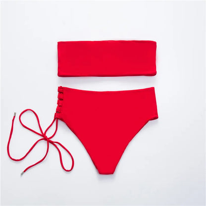White push up swimsuit 2023 Summer beach sexy bikini set High Waist solid swimming suit for women swimwear Bandeau bathing suit