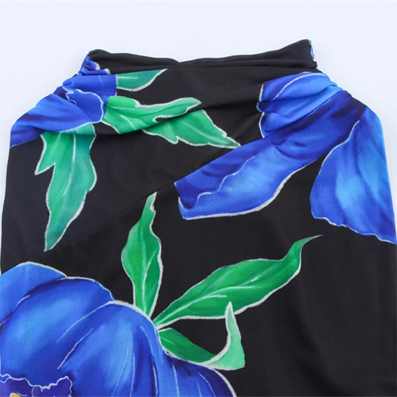 Printed Ruffle Top Skirt Set Women Slim Sling Sleeveless Backless Vest Straight Long Skirts 2025 Summer Elegant Sexy Lady Outfit