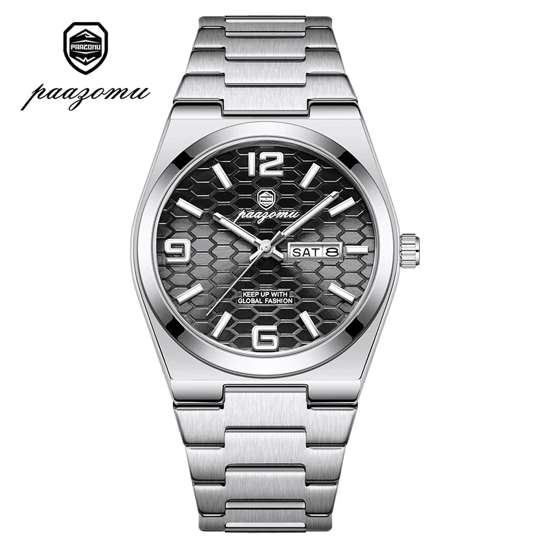 PAAZOMU Casual Man Watch Fashion Exquisite Men Wristwatches Waterproof Luminous Date Stainless Steel Quartz Men's Watches Reloj