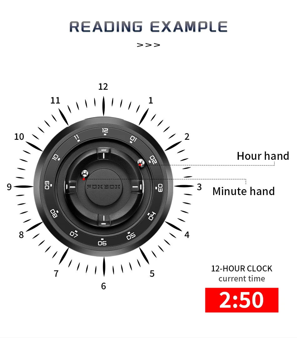 FOXBOX Personalized Mens Watches Creative Simple Floating Magnetic Pointer Quartz Wristwatch Steel Waterproof Watch for Man