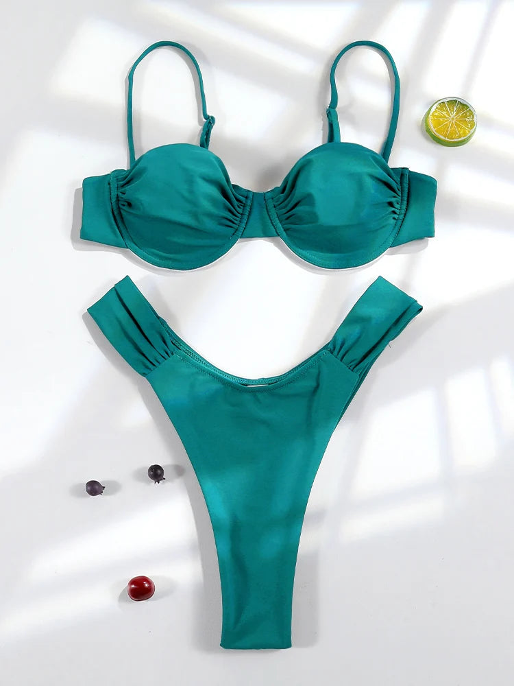 Push Up 2-Piece Bikini Swimsuit Ruffles Bikinis Set Black Swimwear 2025 Women Bathing Suit Sexy Biquini Mujer Beachwear Summer