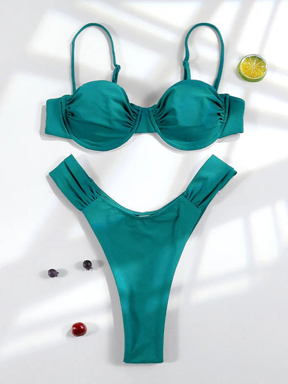 Push Up 2-Piece Bikini Swimsuit Ruffles Bikinis Set Black Swimwear 2025 Women Bathing Suit Sexy Biquini Mujer Beachwear Summer