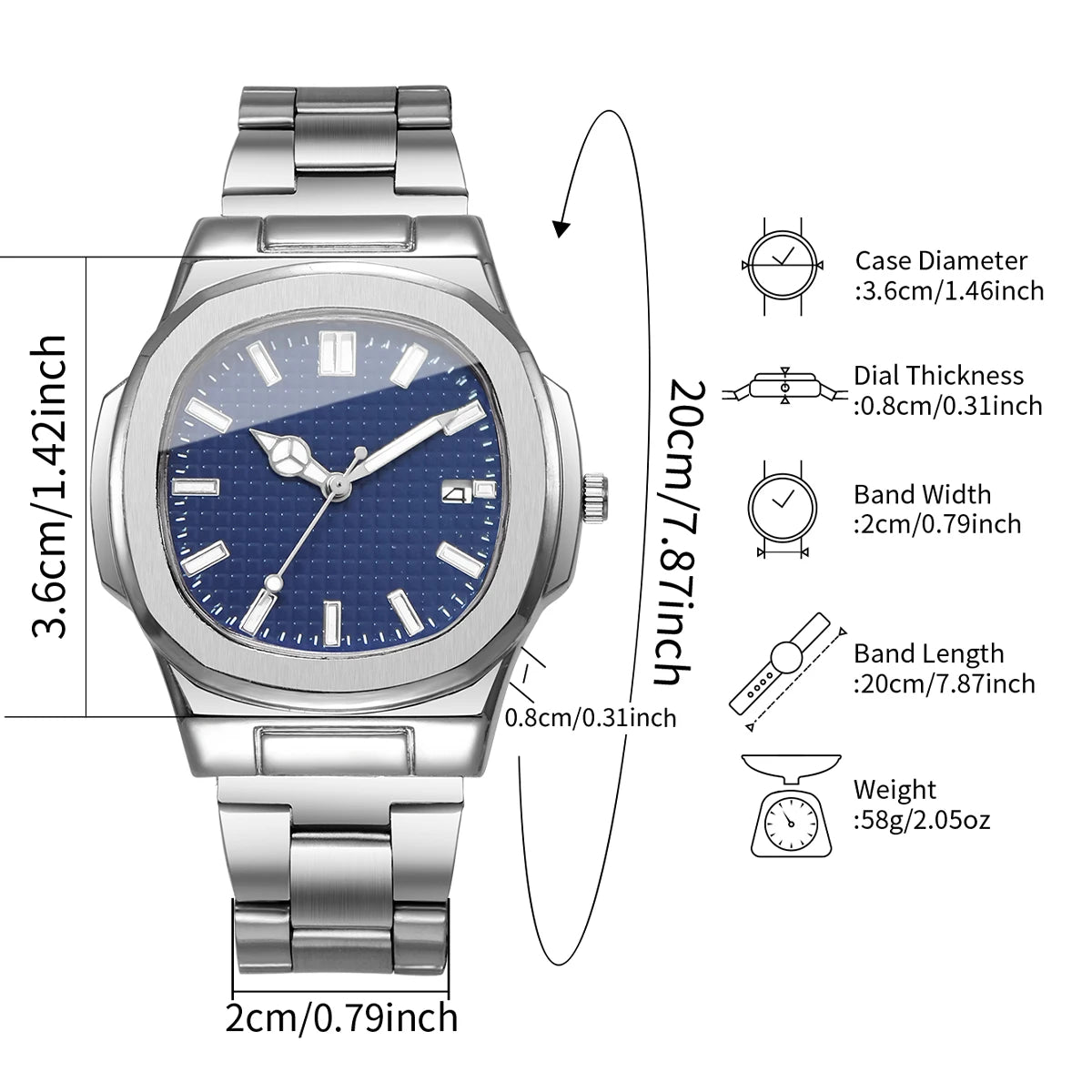 Luxury Square Men Business Watches Simple Calendar Quartz Watch for Mens Clock（Without Box）