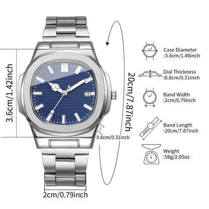 Luxury Square Men Business Watches Simple Calendar Quartz Watch for Mens Clock（Without Box）