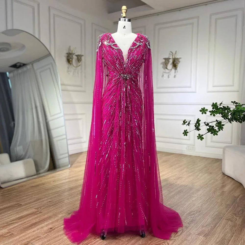 Serene Hill 2025 Turquoise Mermaid Evening Dresses Gowns With Beaded  Cape For Women's Wedding Party LA72168A Customized