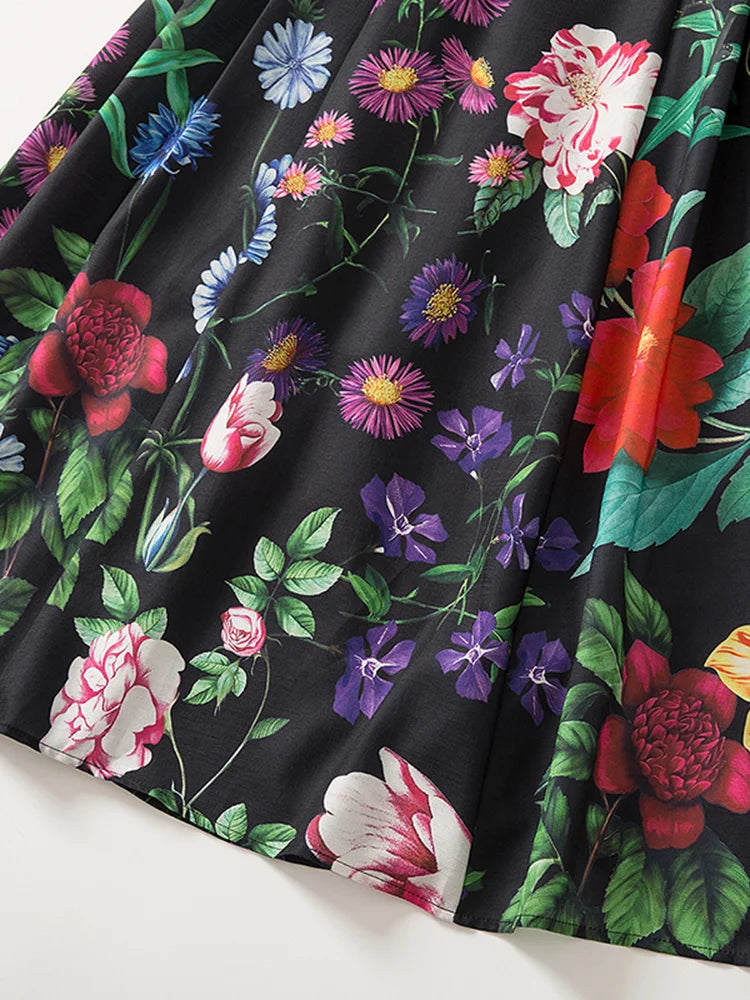 TWOTWINSTYLE Summer Loose Dress For Women Square Collar Sleeveless High Waist Print Colorblock Midi Dresses Female Clothing 2022