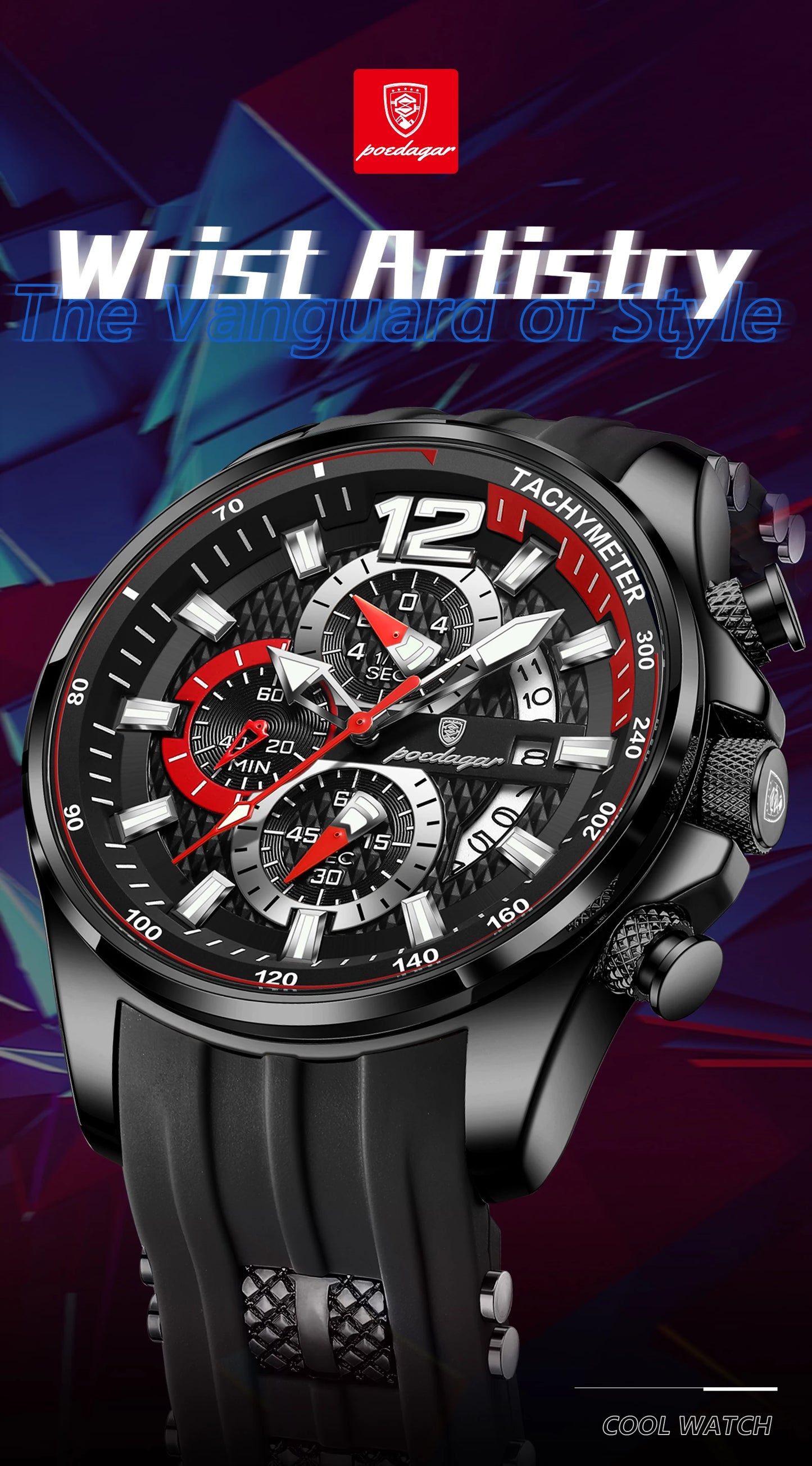 POEDAGAR Original Fashion Men Watch Date Chronograph Silicone Sports Man Clock Luminous Waterproof Military Quartz Men's Watches