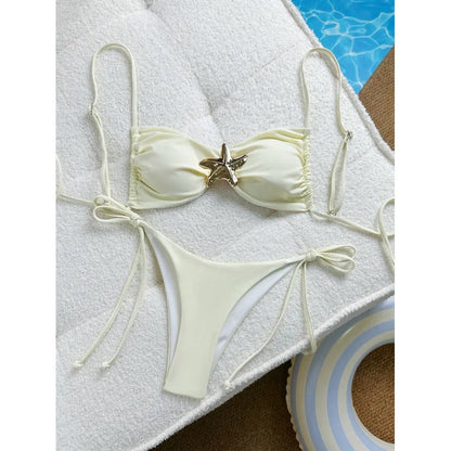 Sexy Solid Color Bikini Set Two Piece Swimsuit Pure Color Quick Dry Backless High Elasticity Nylon Fabric for Swimming And Wa...