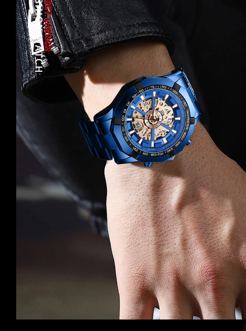 BINBOND S033 Luxury Hollow Non-Mechanical Business Quartz Men Watches 30M Waterproof Trendy Hollow Design Classics Men Watches