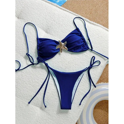 Sexy Solid Color Bikini Set Two Piece Swimsuit Pure Color Quick Dry Backless High Elasticity Nylon Fabric for Swimming And Wa...