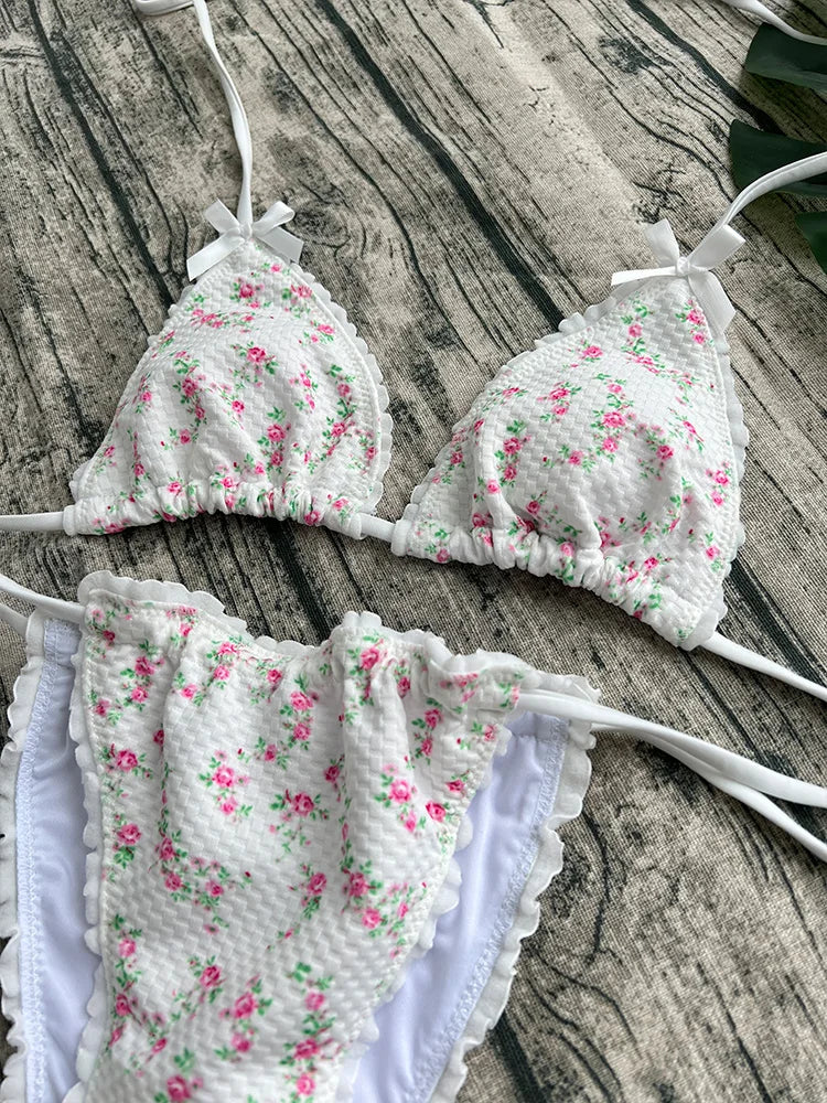 Zrtak NEW 2025 Bikinis Sexy String Adjust Swimwear Women Bath Suit Triangle Cup Bikini Sets Thong Halter Micro Swimsuit Bandage