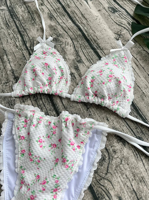 Zrtak NEW 2025 Bikinis Sexy String Adjust Swimwear Women Bath Suit Triangle Cup Bikini Sets Thong Halter Micro Swimsuit Bandage