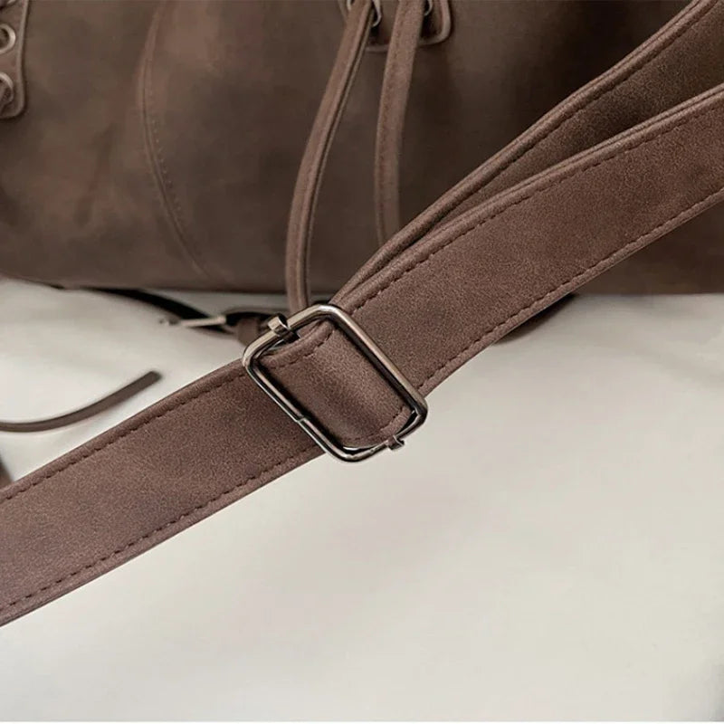 Retro Motorcycle Handbag Women Horizontal Tote Storage Tassel Design Pillow Shoulder Bag Trendy Large Capacity Soft Underarm Bag