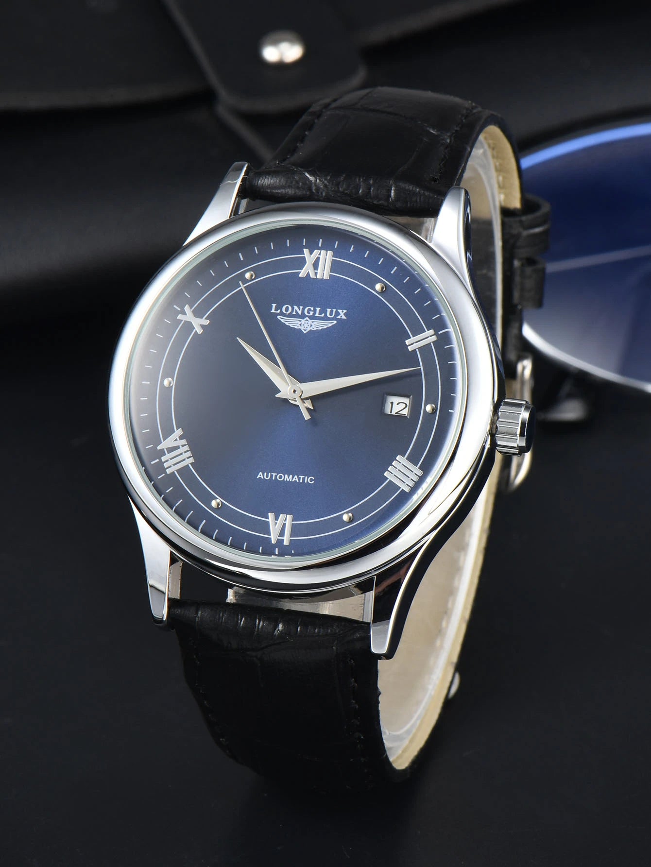 Men automatic watch simple mechanical watches  date waterproof fashion leather gift