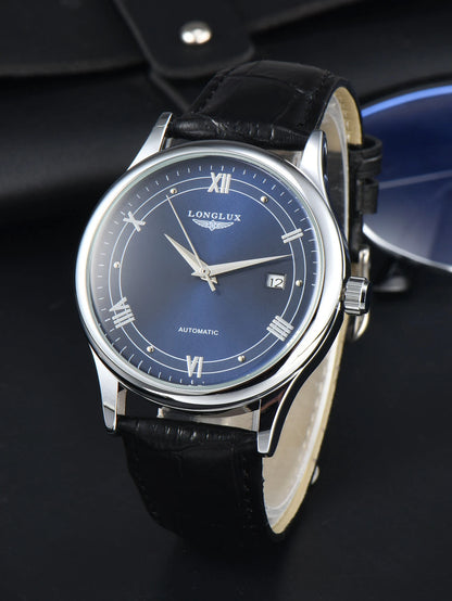 Men automatic watch simple mechanical watches  date waterproof fashion leather gift