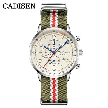 CADISEN Men's Watches Luxury Quartz Watch For Men Japan MIYOTA 0S10 Movt Canvas Strap Chronograph Waterproof Men's Wristwatch